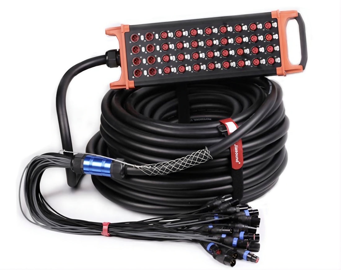 Coiled cable with connectors and a control panel on a white background