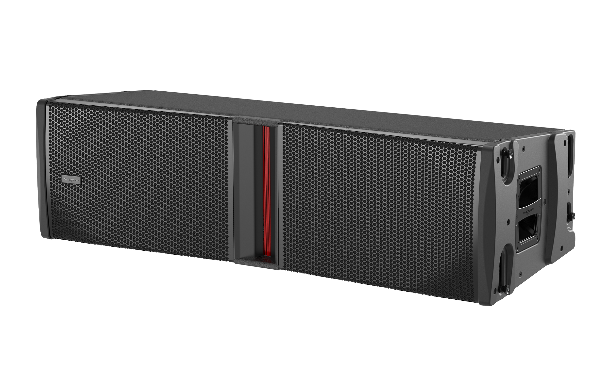 Black speaker system on a white background