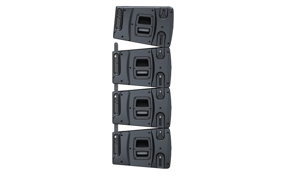 Set of black speaker enclosures on a white background