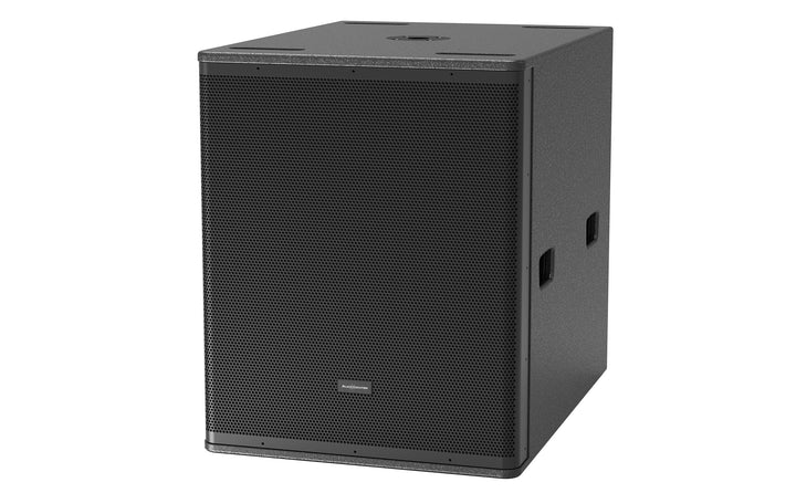 Black subwoofer on a white background