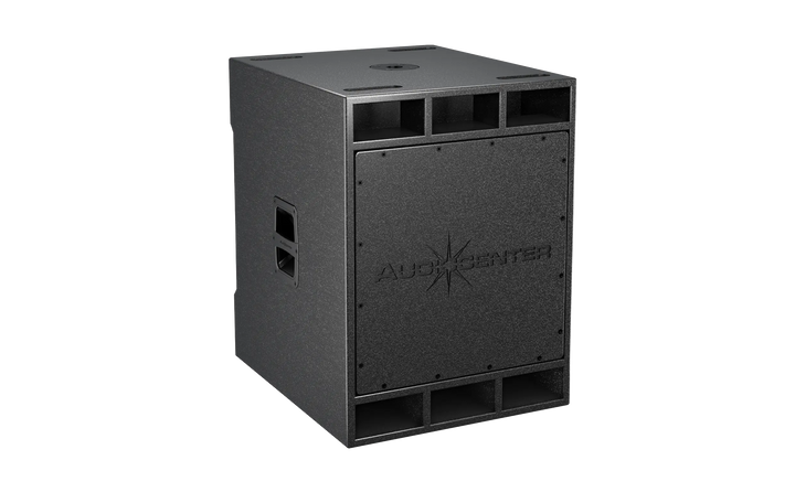 Audiocenter SA3118 active subwoofer with DSP crossover and phase control.