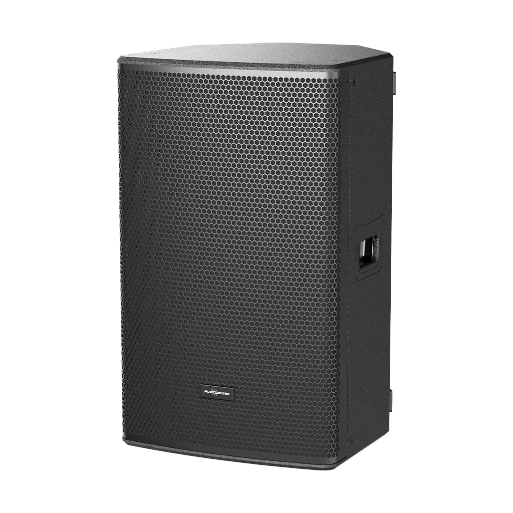 Audiocenter SA315+ 15-inch active loudspeaker with DSP control and Bluetooth connectivity.