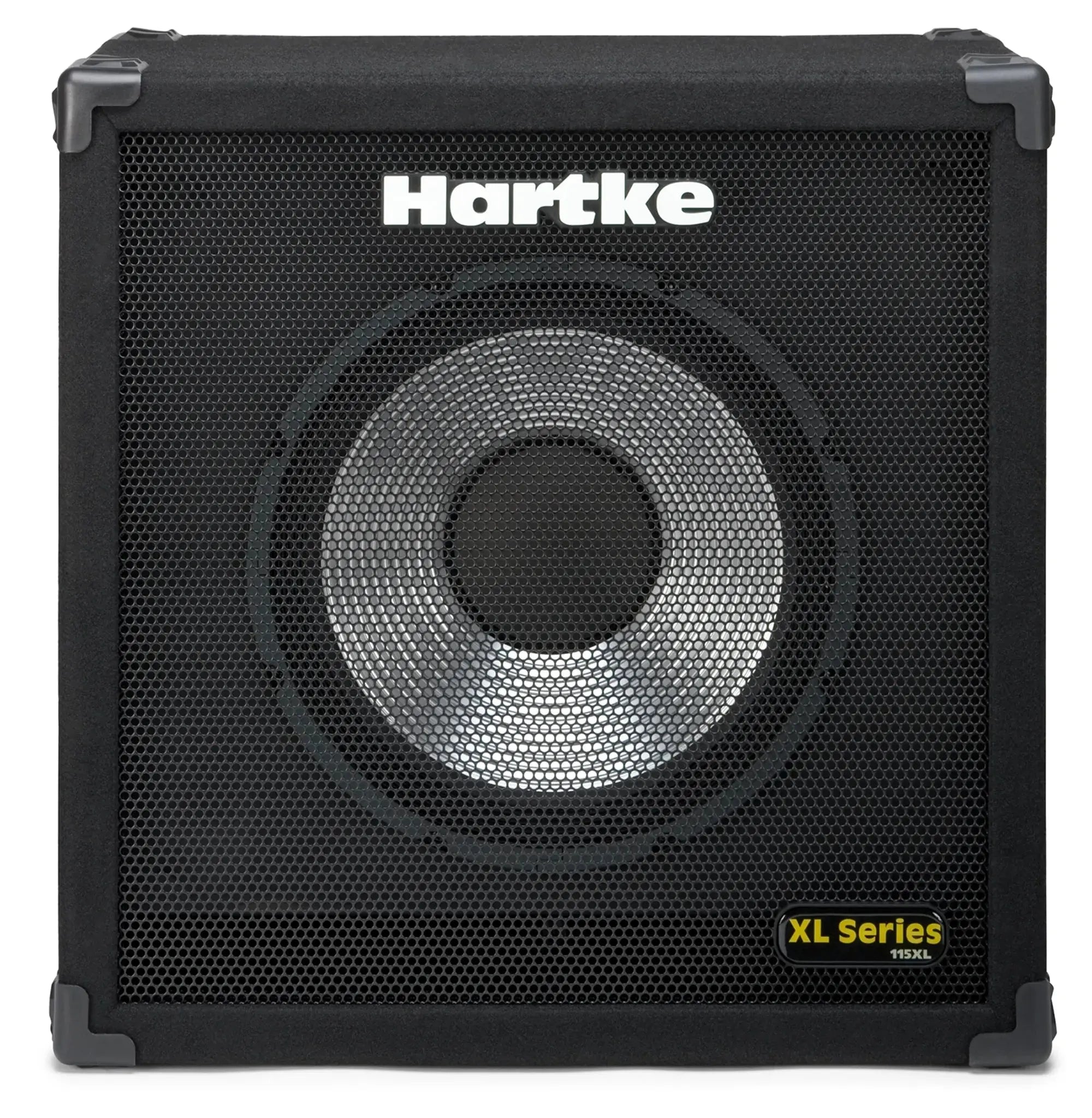 Hartke 115XL bass cabinet with 15-inch aluminum cone driver and metal grille.