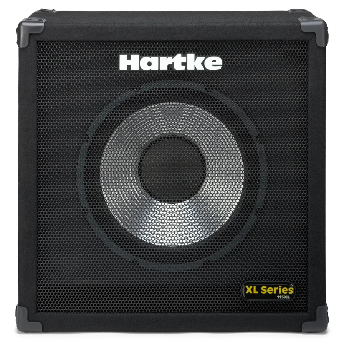 Hartke 115XL bass cabinet with 15-inch aluminum cone driver and metal grille.