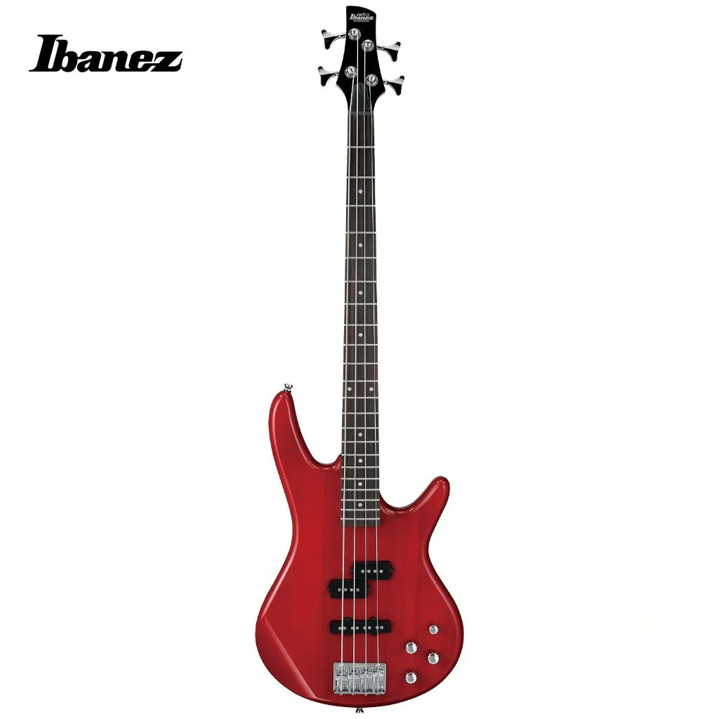 Red electric bass guitar with Ibanez
