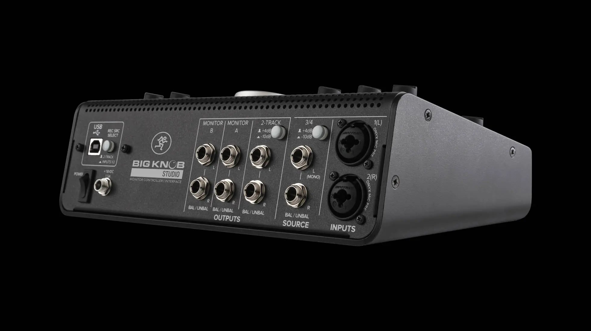 Back view of a Mackie mixer