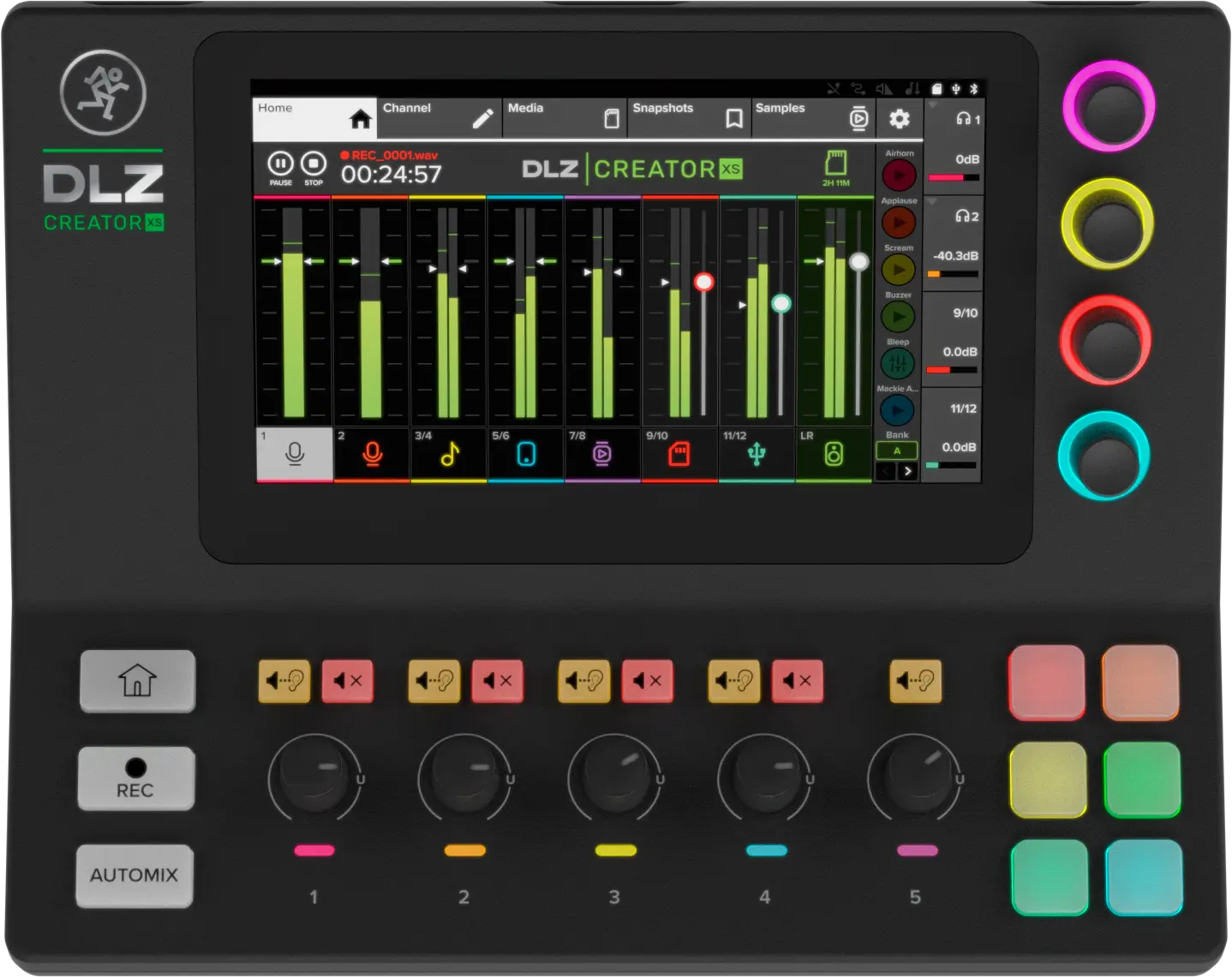 Mackie DLZ Creator XS compact adaptive digital mixer with touchscreen display