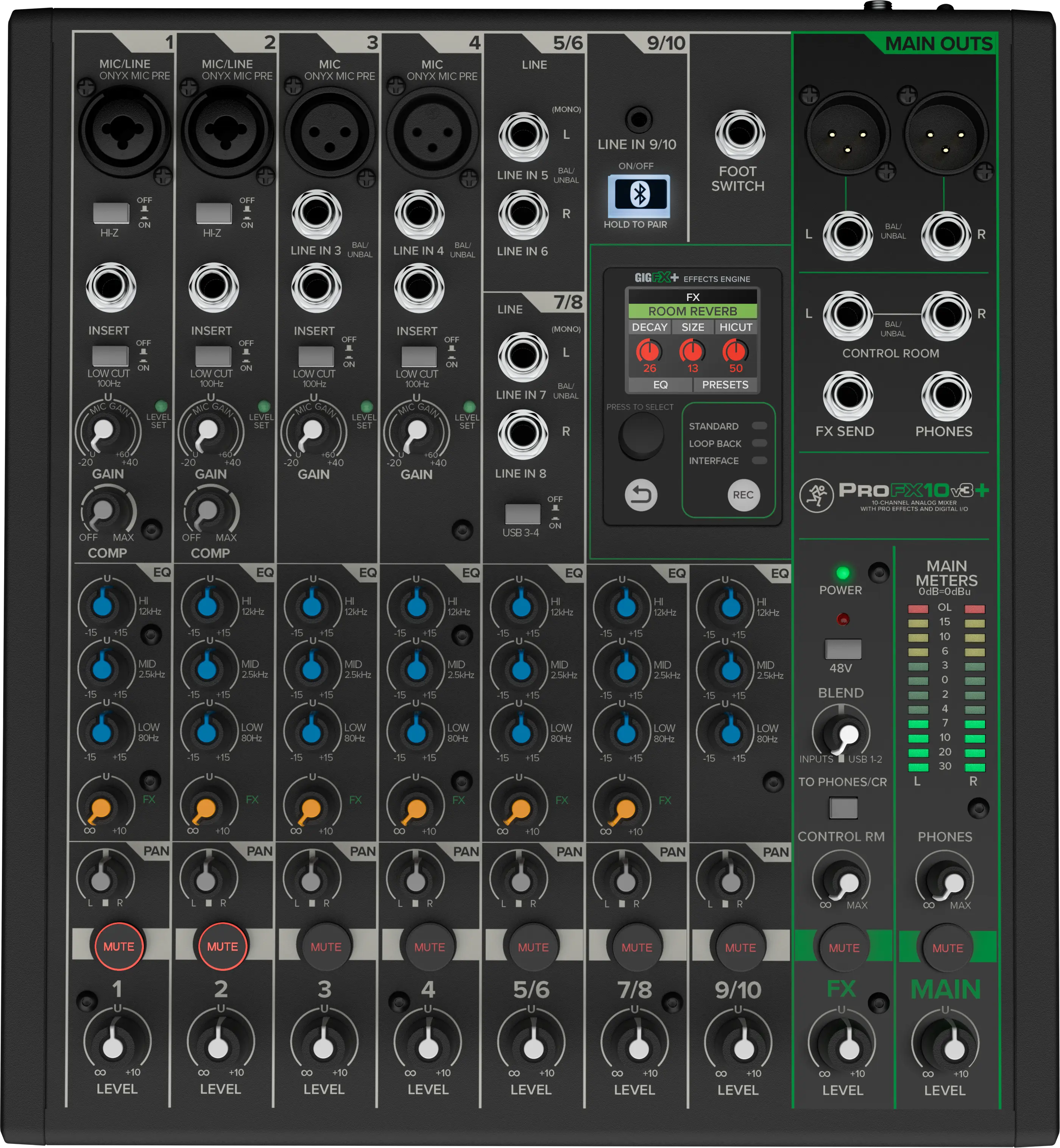Mackie ProFX10v3+ 10-channel mixer front panel