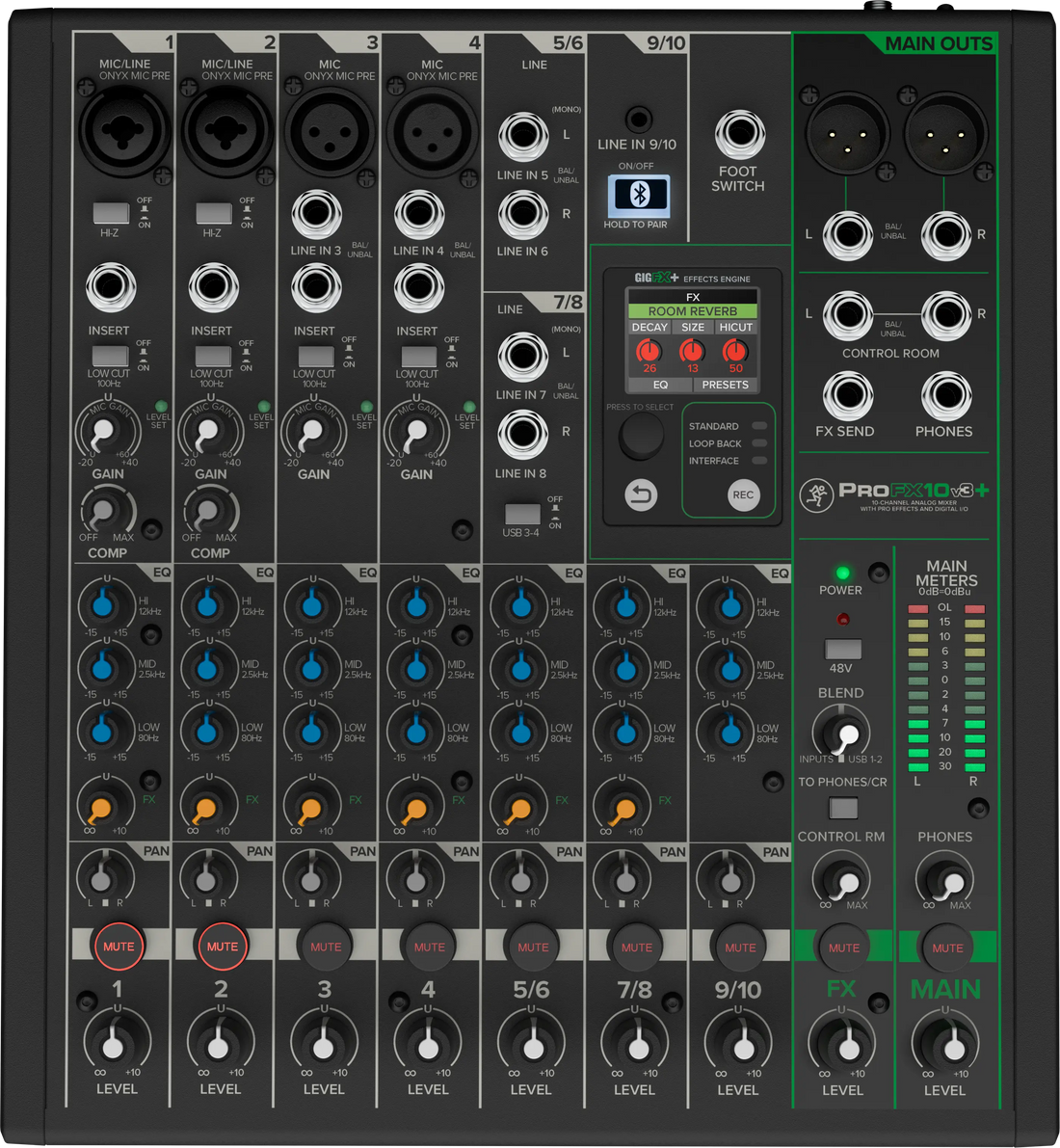 Mackie ProFX10v3+ 10-channel mixer front panel