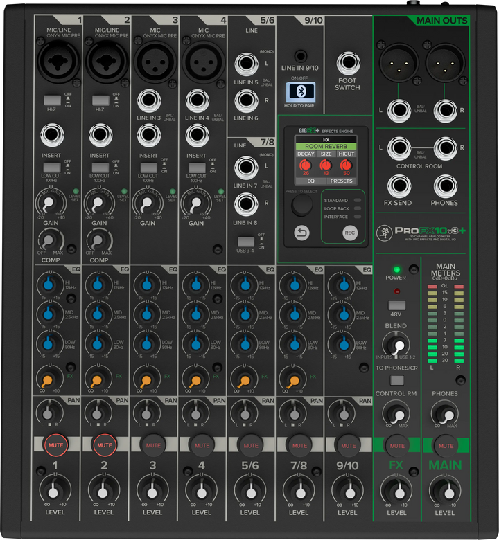 Mackie ProFX10v3+ 10-channel mixer front panel