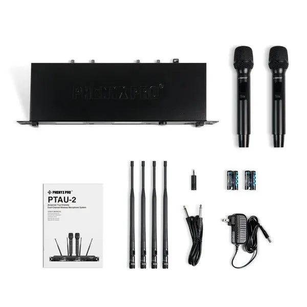 Phenyx Pro wireless microphone system components 