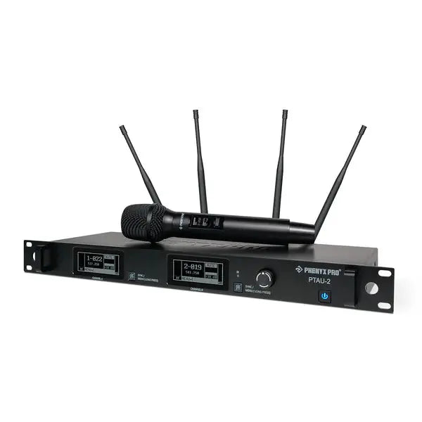Wireless microphone system with receiver and handheld transmitter
