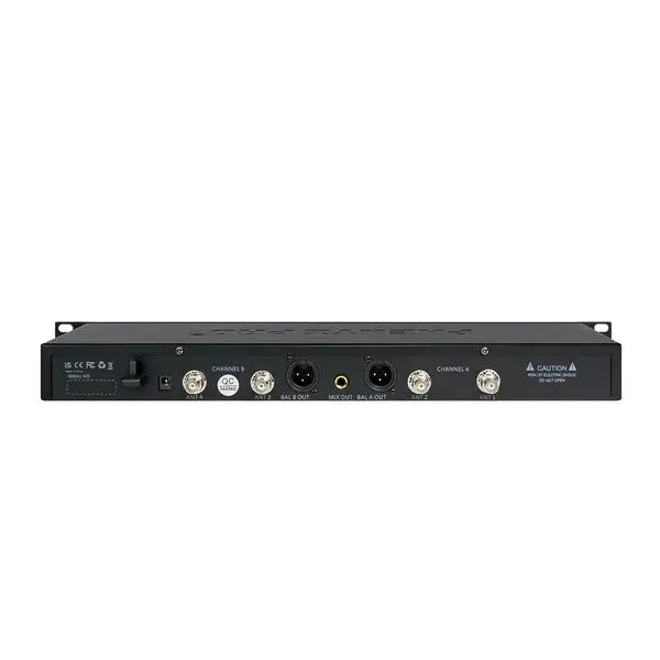 PTAU-2 dual-channel wireless mic receiver with XLR and BNC connections