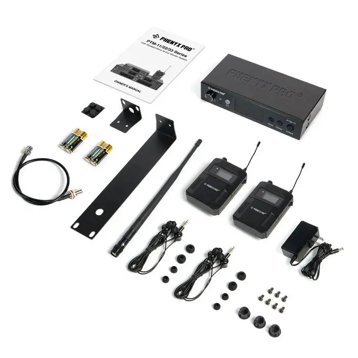 Phenyx Pro PTM-11-2B wireless in-ear monitor system mounted in audio rack