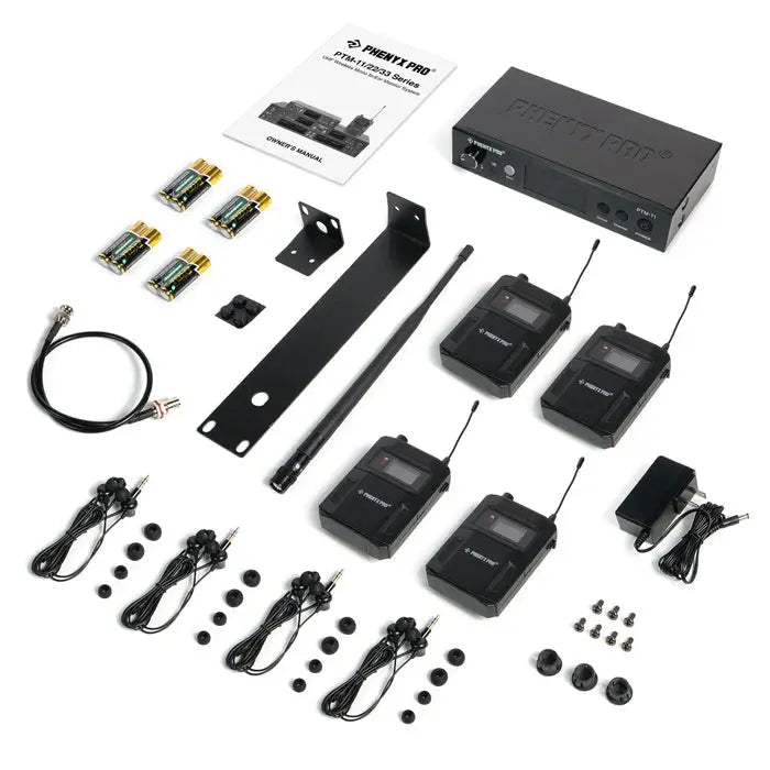 Phenyx Pro PTM-11-4B wireless in-ear monitor system rack-mounted for stage use