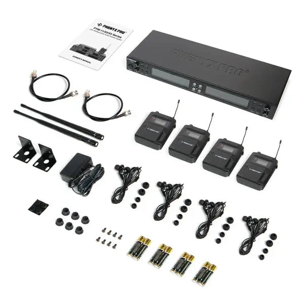 Rack-mounted setup 
Phenyx Pro PTM-33-4B wireless IEM system mounted in rack for live stage use