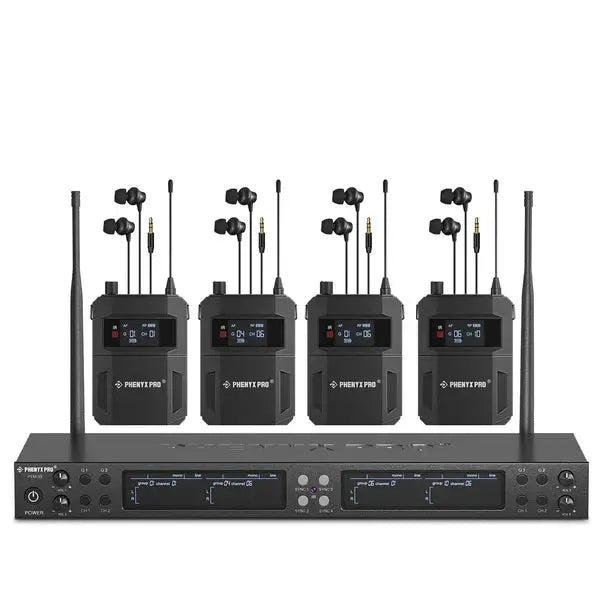 Phenyx Pro PTM-33-4B 4-channel wireless in-ear monitor system with transmitter and bodypack receivers