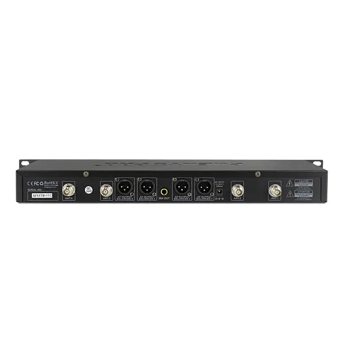Phenyx Pro PTU-7000-4H Black Quad Channel Auto Scan Wireless Microphone System Receiver Rear