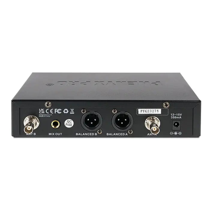 Phenyx Pro PTU-71-2B Black Dual Channel Wireless Microphone System Receiver Rear