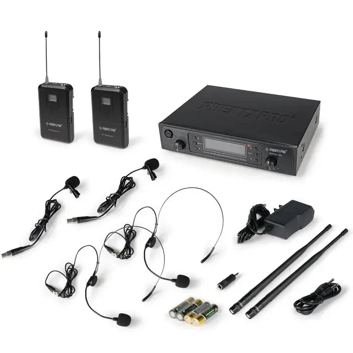 Phenyx Pro PTU-71-2B dual wireless microphone system in use during live event performance