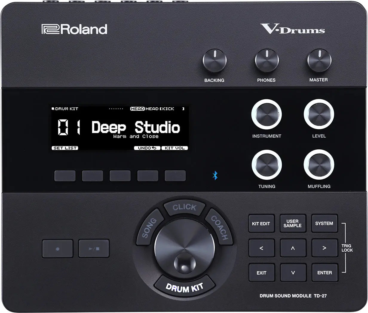 Roland V-Drums TD-27 drum sound module with control panel and display.