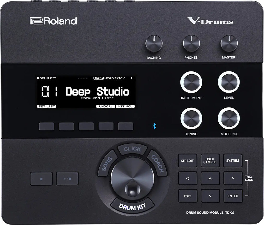 Roland V-Drums TD-27 drum sound module with control panel and display.