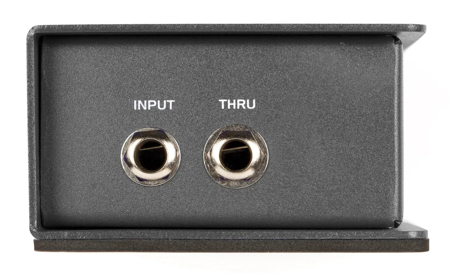 Samson MD1 Audio interface with 'Input' and 'Thru' connectors on a gray 
