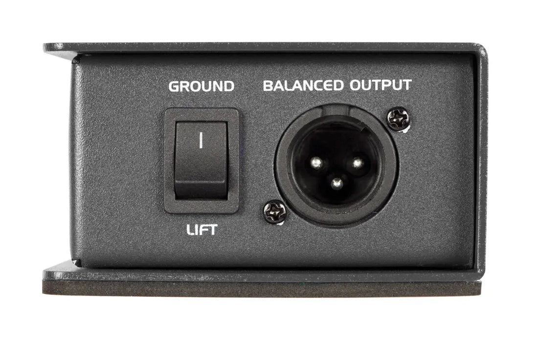 Audio interface with ground, balanced output, and lift labels 