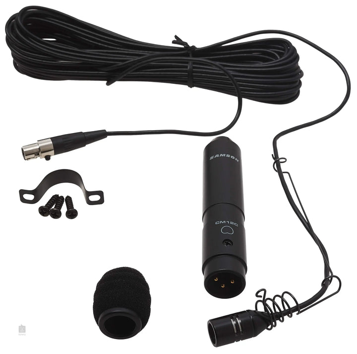 Samson CM12C hanging choir condenser microphone with XLR adapter and cable.