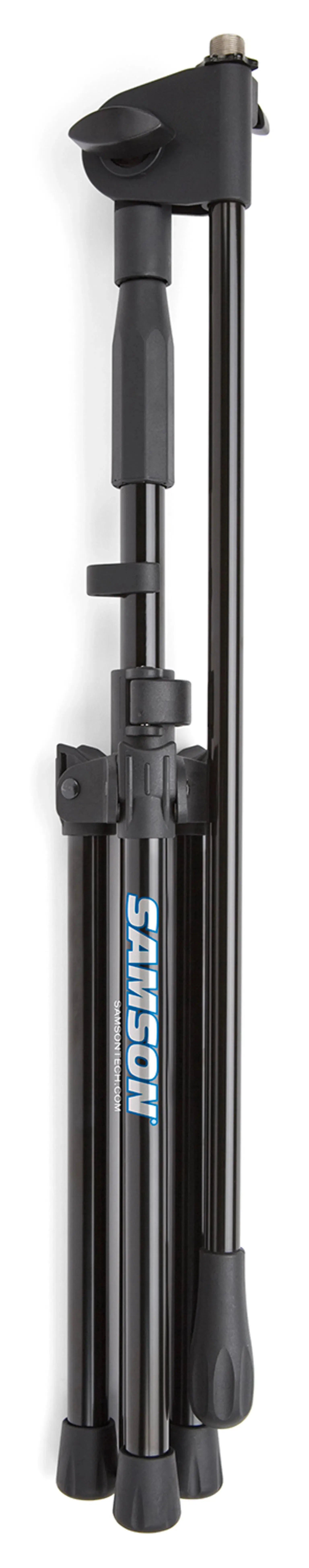 Samson MK10 microphone stand folded for travel and compact storage.