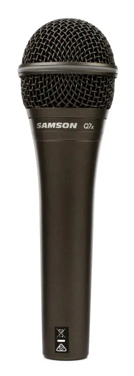 Samson Q7x handheld dynamic microphone with steel grille and XLR connector.