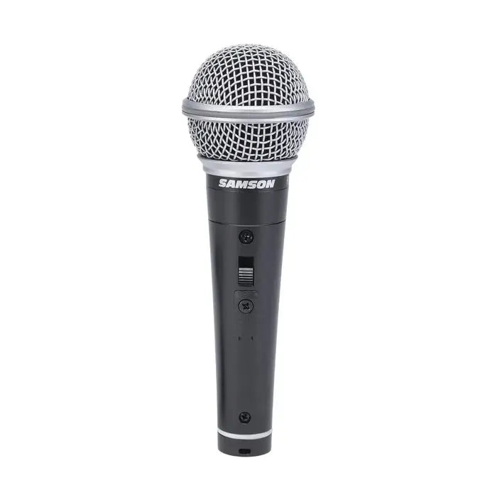 Front view of Samson R21S dynamic microphone with metal grille.
