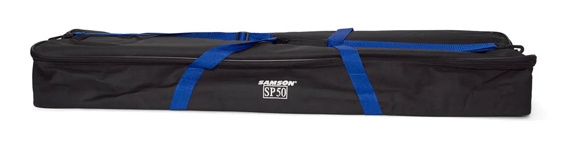 Samson SP50P stands folded and packed inside the included carry bag.