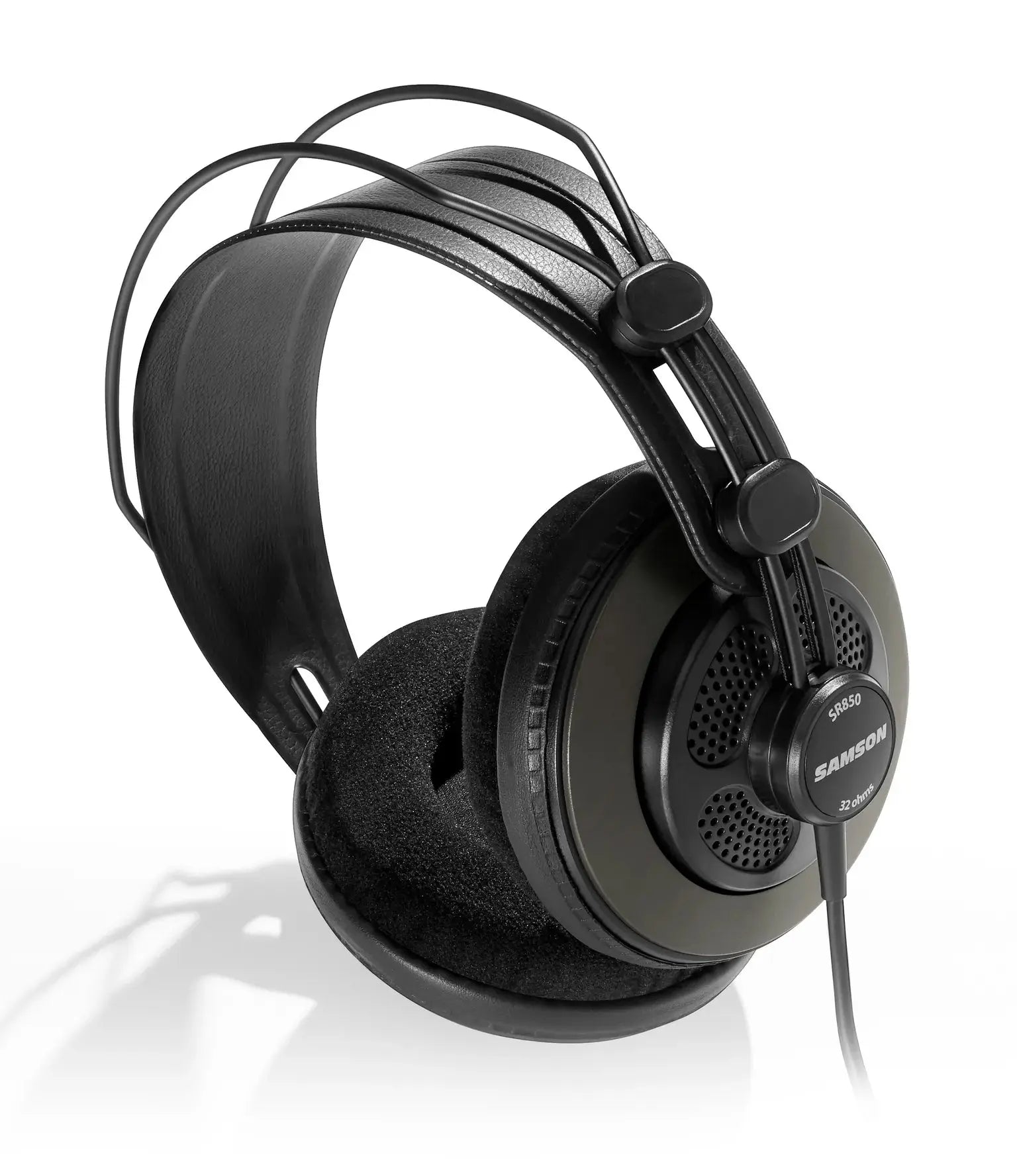 Samson SR850 semi-open studio headphones with 50mm drivers and velour ear cushions.