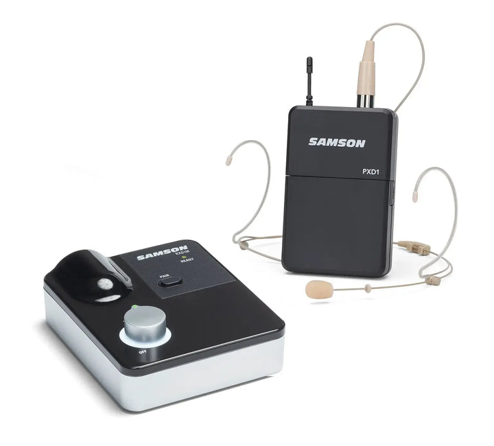 Samson XPDm headset wireless system including DE5 mic, transmitter, and receiver.