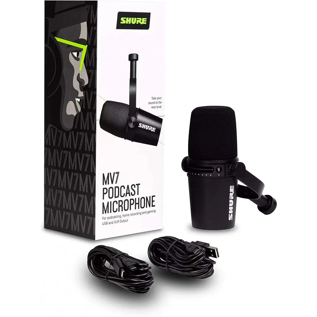 Shure MV7 podcast microphone with packaging
