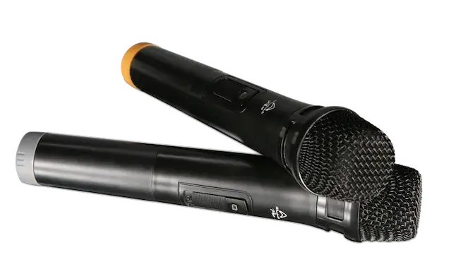 Two black wireless microphones 