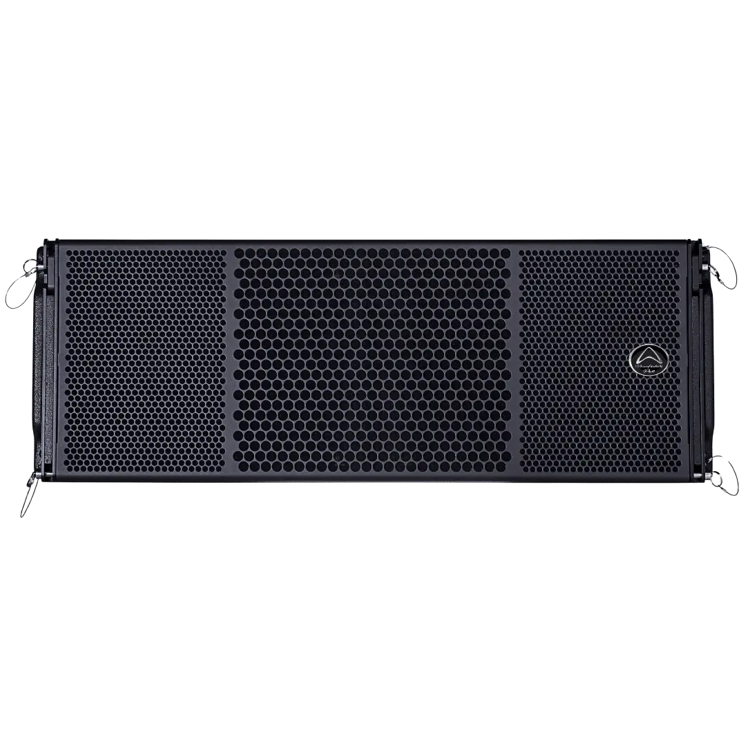 Wharfedale WLA-312X front view showing dual 12″ LF drivers and constant directivity waveguide