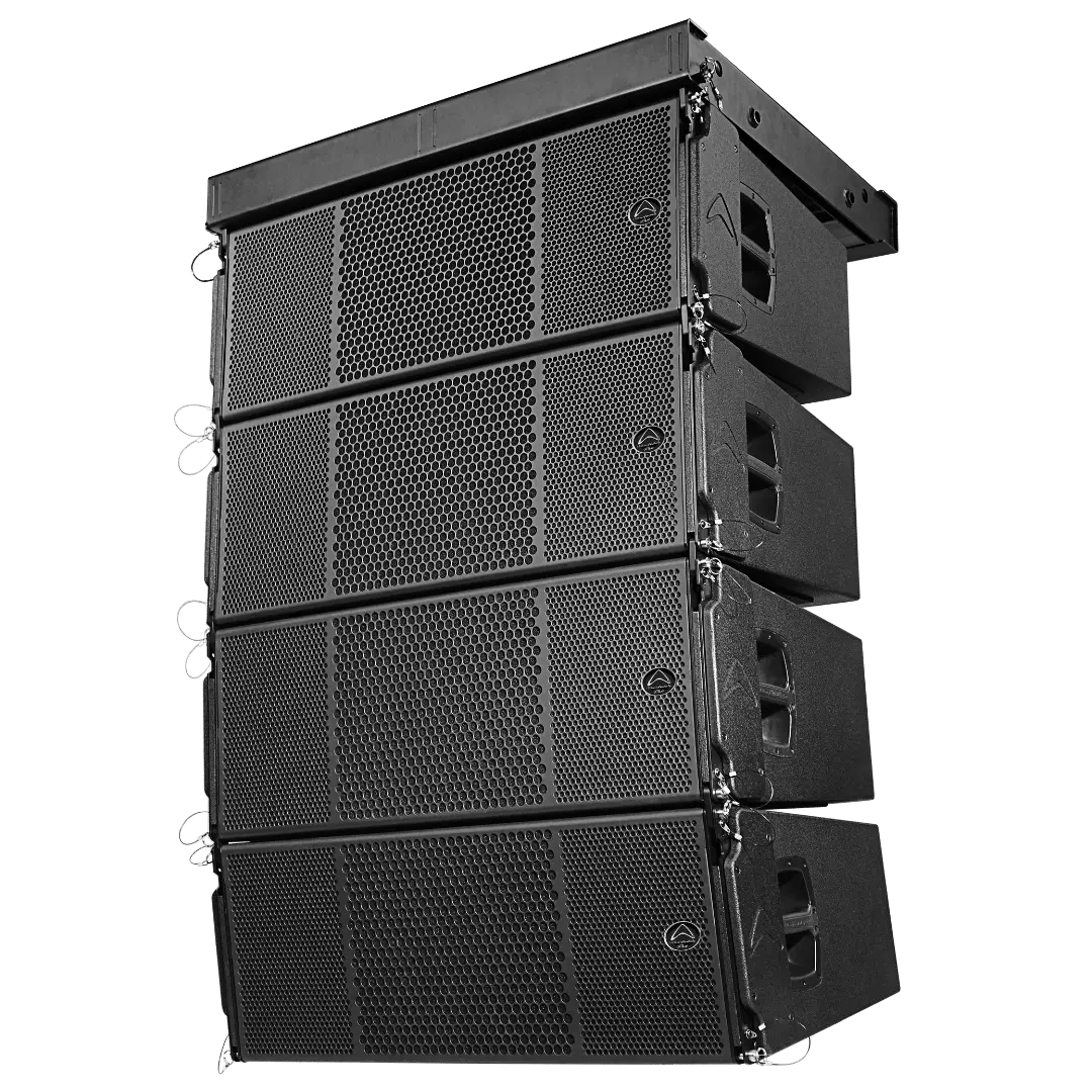 Wharfedale WLA-312X line array system flown with 12 elements for large concert or event.