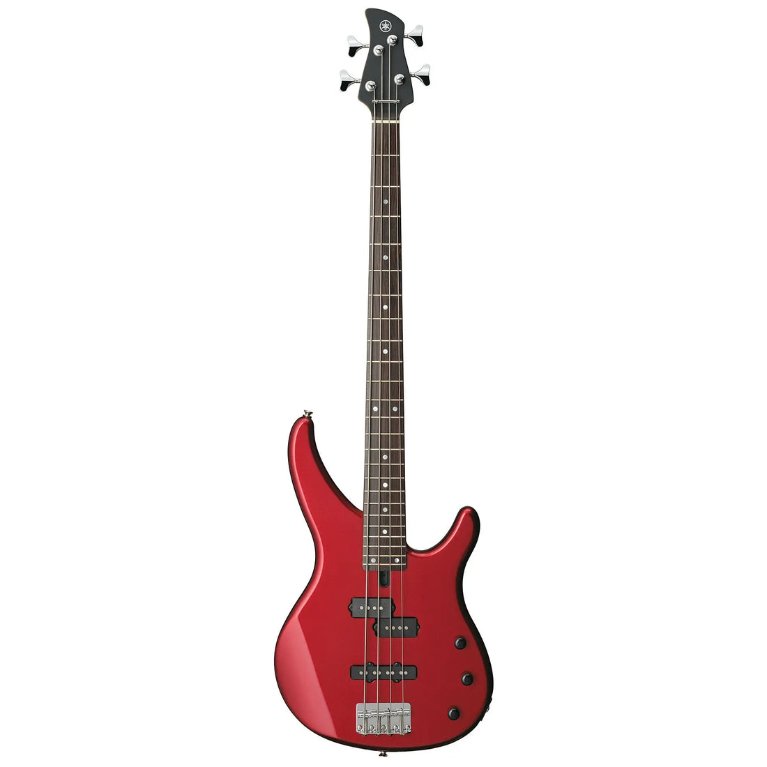 Red electric bass guitar