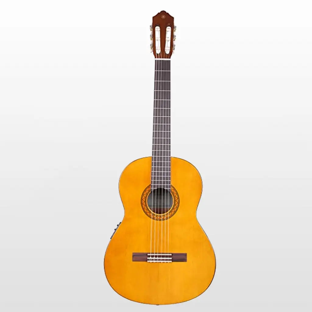 Yamaha CX40 electro-classical guitar with natural finish and nylon strings.