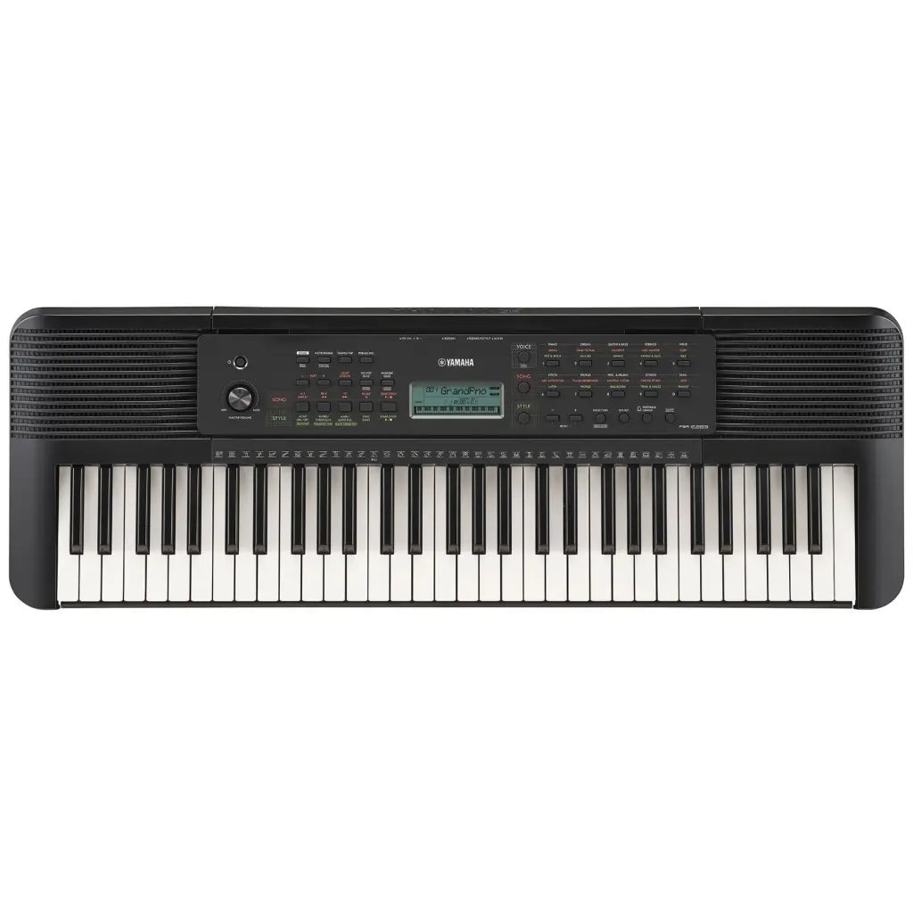 Black Yamaha keyboard on a white background