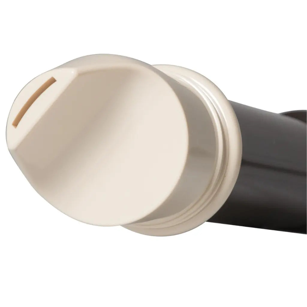 Close-up of a curtain rod with beige finial 