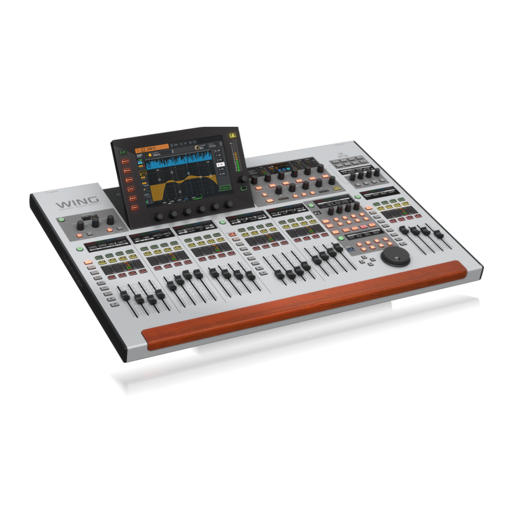 WING mixer top view with motorized faders