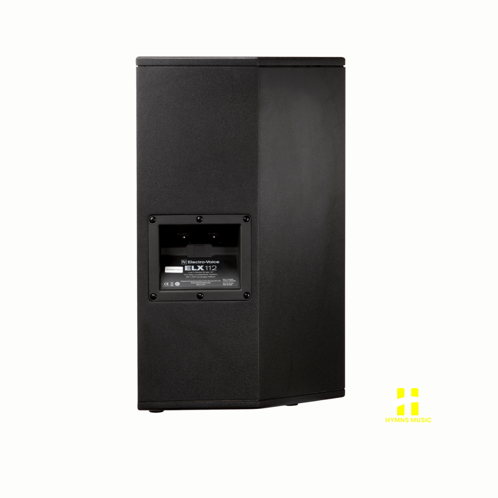 Black speaker with 'ELX112' branding 