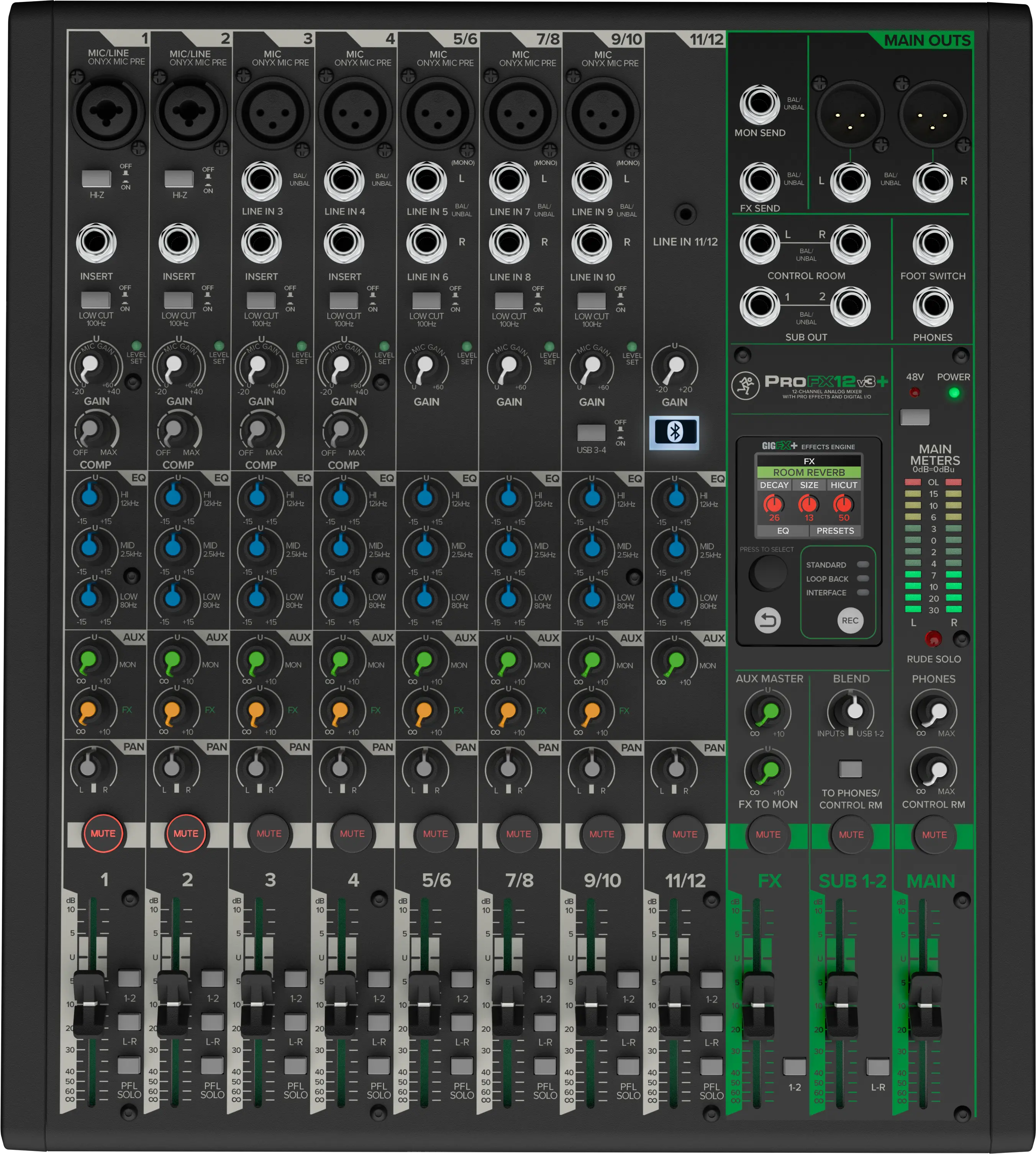 Mackie ProFX12v3+ — 12-Channel Analog Mixer With Enhanced FX, USB Recording Modes, and Bluetooth® Hymns Music