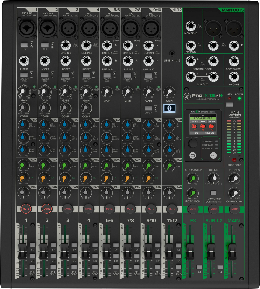 Mackie ProFX12v3+ — 12-Channel Analog Mixer With Enhanced FX, USB Recording Modes, and Bluetooth® Hymns Music