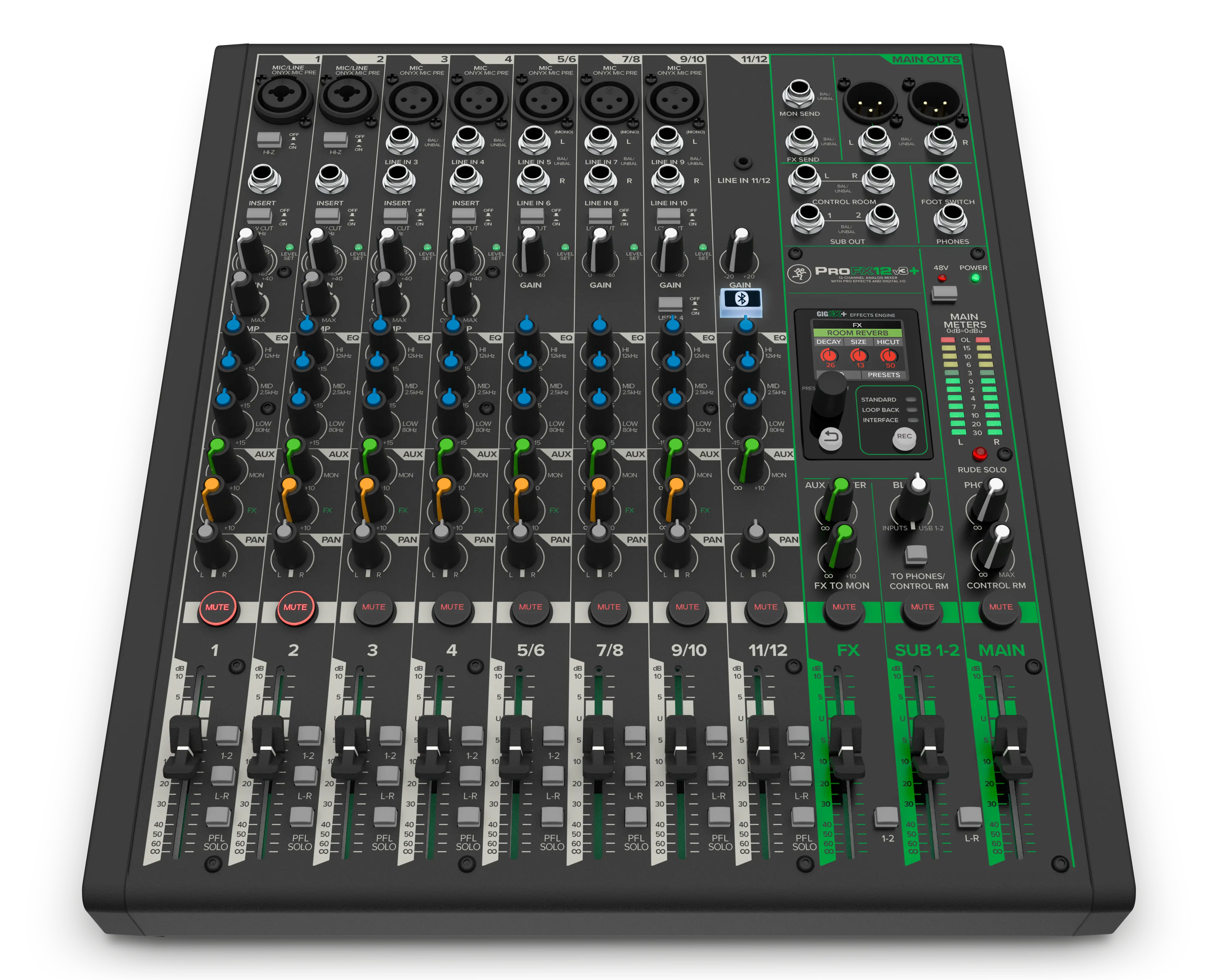 Mackie ProFX12v3+ 12-channel analog mixer front panel