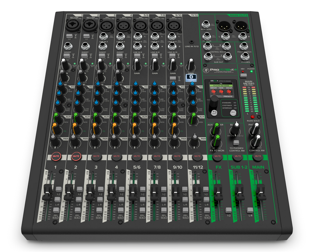 Mackie ProFX12v3+ 12-channel analog mixer front panel